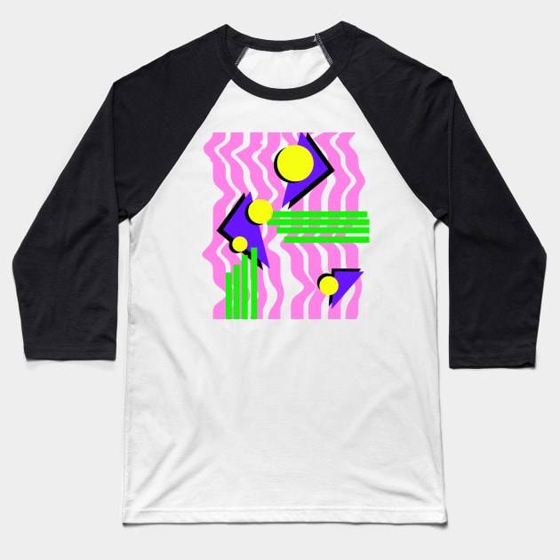 90's Vibrant Geometric Pattern T-Shirt Baseball T-Shirt by lodesignshop